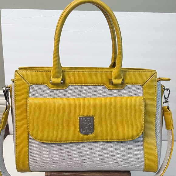 Ted Lapidus Buttery Yellow Leather and Cloth Handbag - Picture 2 of 11